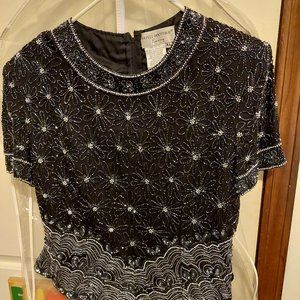 Papell Boutique  Black and White Sequens top